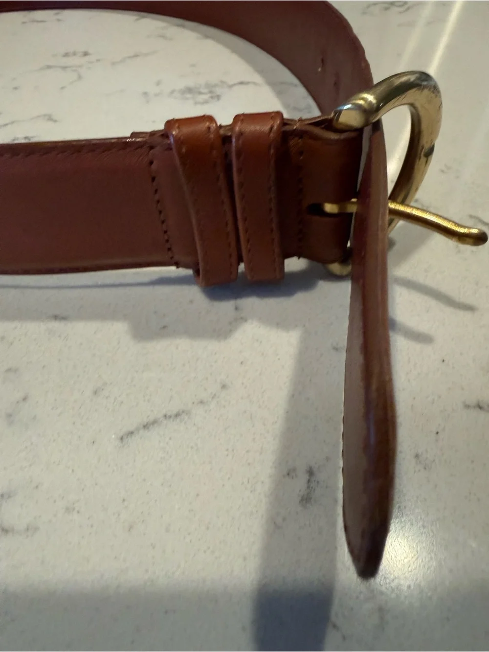 Coach Tan Leather Belt with Brass Round Buckle